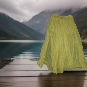 Victoria's Secret pleated Sheer maxi skirt Broght Yellow Side Slit Size 12